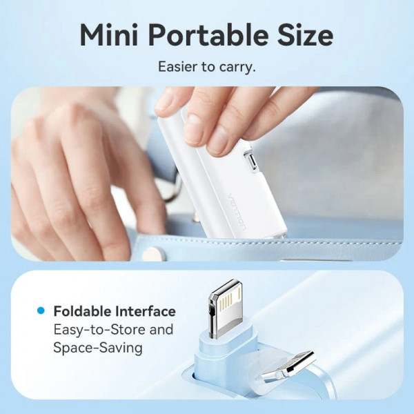 УМБ Vention 4800mAh 22,5W PD, USB-C In/Out, LED display, with built-in Lightning cable Black Киев - изображение 2