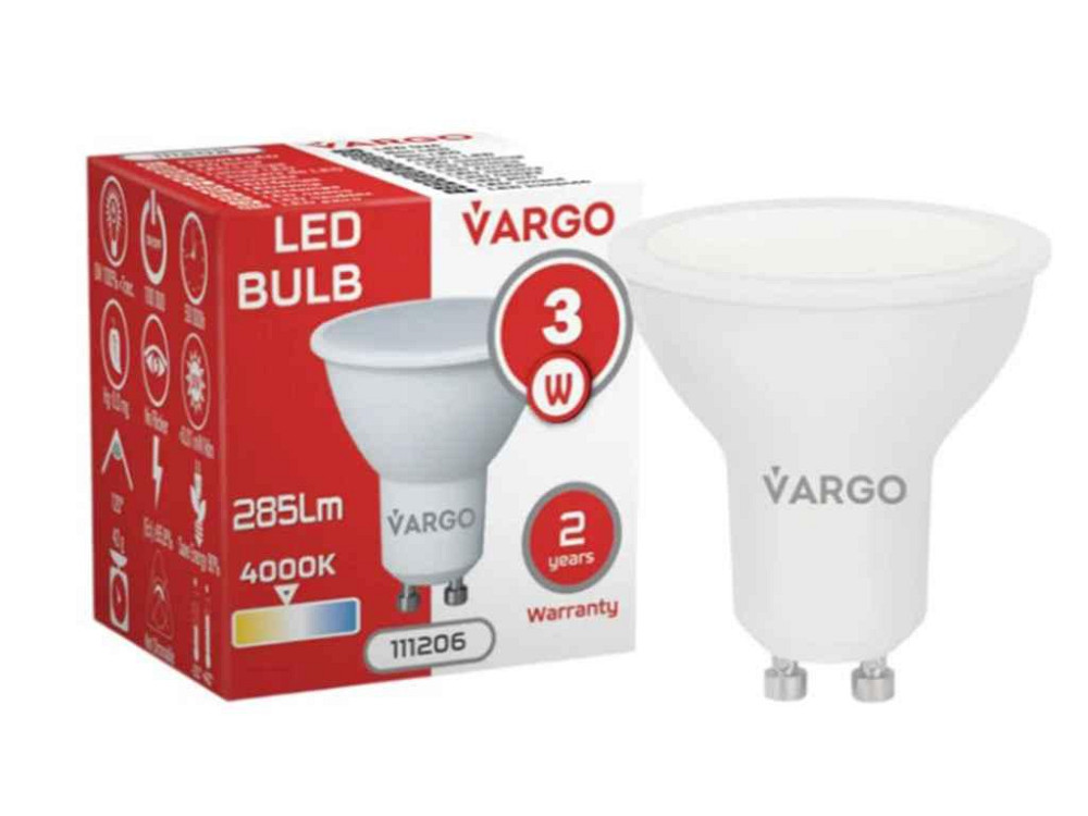 Лампа светодиодная 3W GU10 4000К 220V 50Hz V-111206 ТМ VARGO Киев - изображение 1