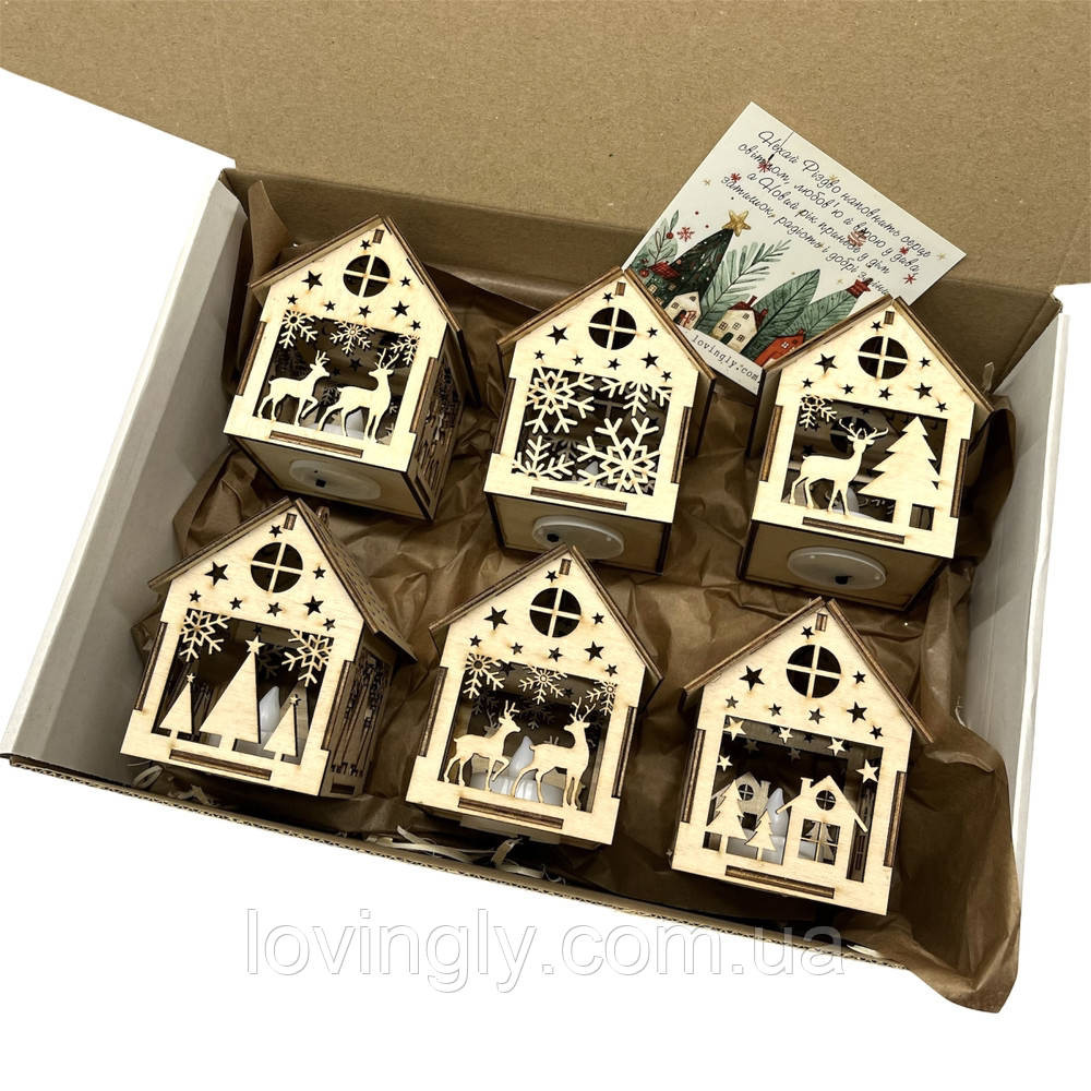 Атмосферный подарок на Новый Год, набор 6 домиков с подсветкой Ирпень - изображение 2