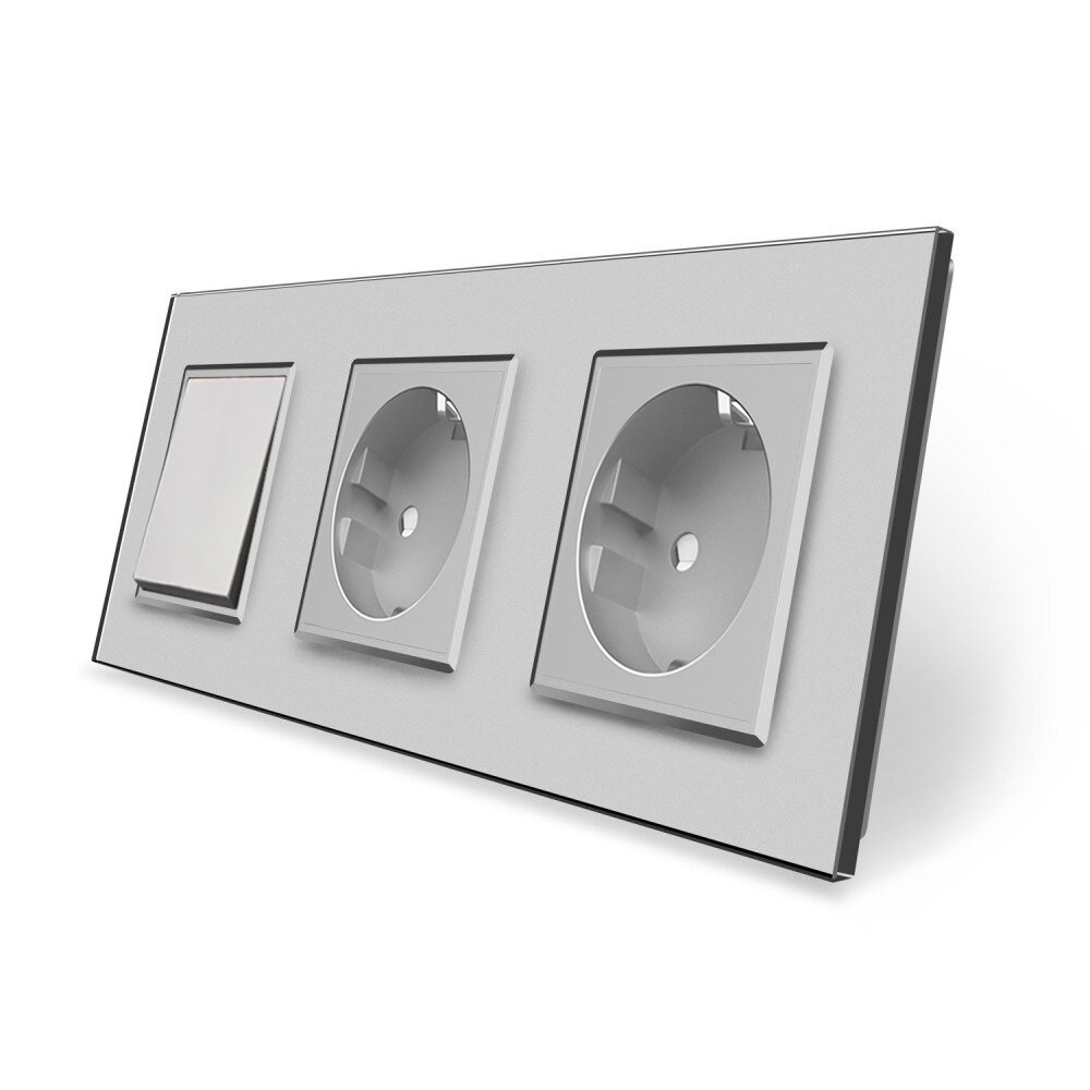 LIVOLO Двоклавішний вимикач з подвійною розеткою Livolo сірий скло (VL-C7C2EUK2-15) Коломыя - изображение 3