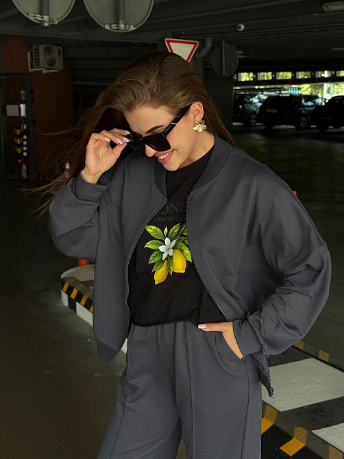 Жіночий трикотажний костюм оверсайз з широкими штанами Графіт XL-2Xl Харків - фото 10