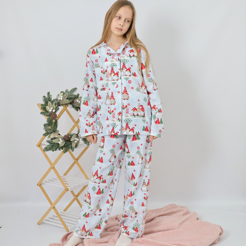 Бавовняна новорічна дитяча піжама з гномами (сорочка + штани) 116 Кам'янець-Подільський - фото 1