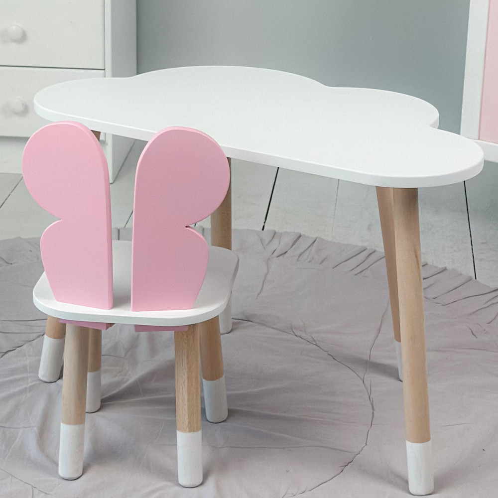 Дитячий столик хмара 46х70х40 і стілець метелик 26х26х26, стільчик та стіл для навчання та творчості, білий з рожевим Київ - фото 3