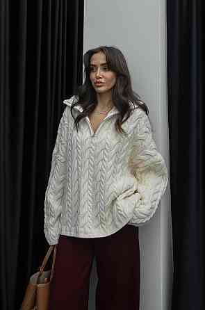 Жіночий класичний оверсайз светр з блискавкою машинна вʼязка Одеса