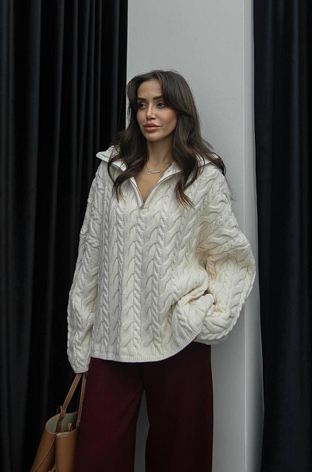 Женский классический оверсайз свитер с молнией машинная вязка Одесса - изображение 6