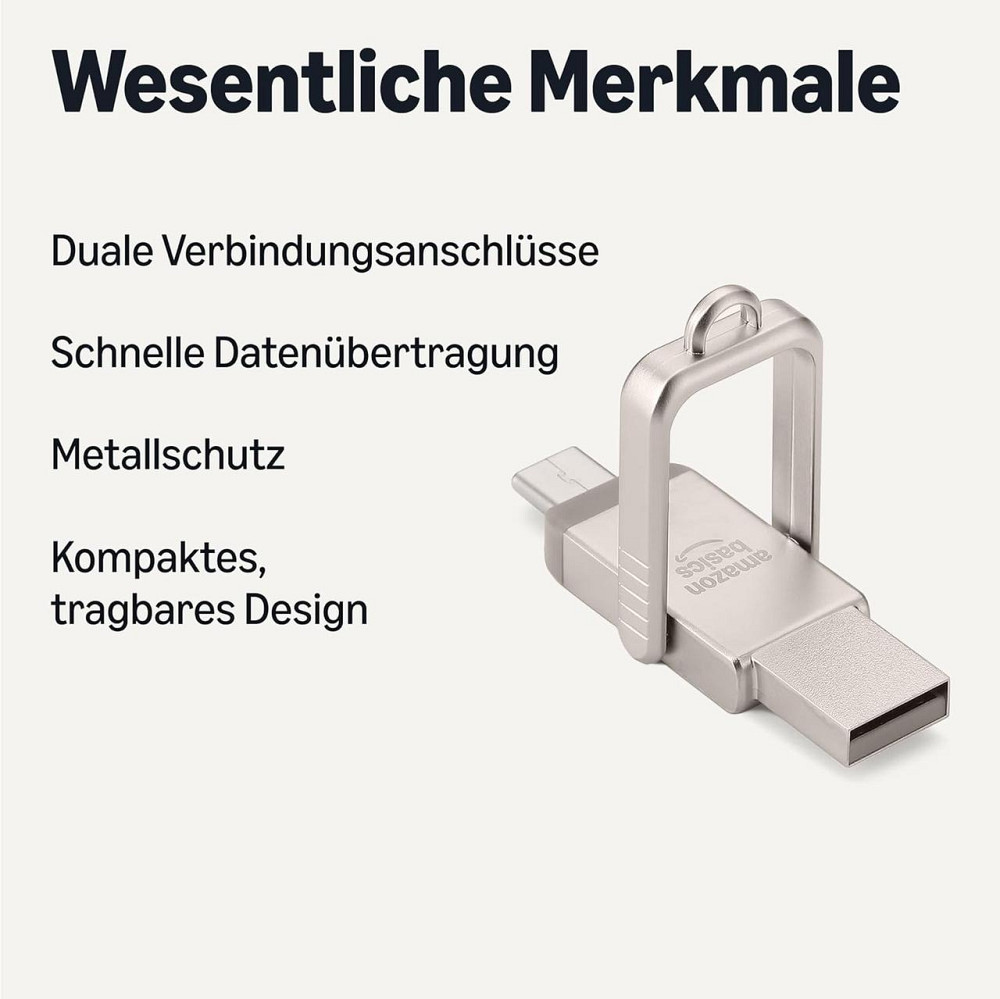 USB флеш-накопичувач Amazon Basics LS25USBC256G1 Шампань-срібний 256GB USB-C/USB-A USB 3.2 400MB/s exFAT метал Київ - фото 4