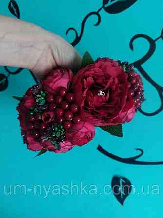 Ободок обруч з квітами "Піони великий вишневий" Кривий Ріг