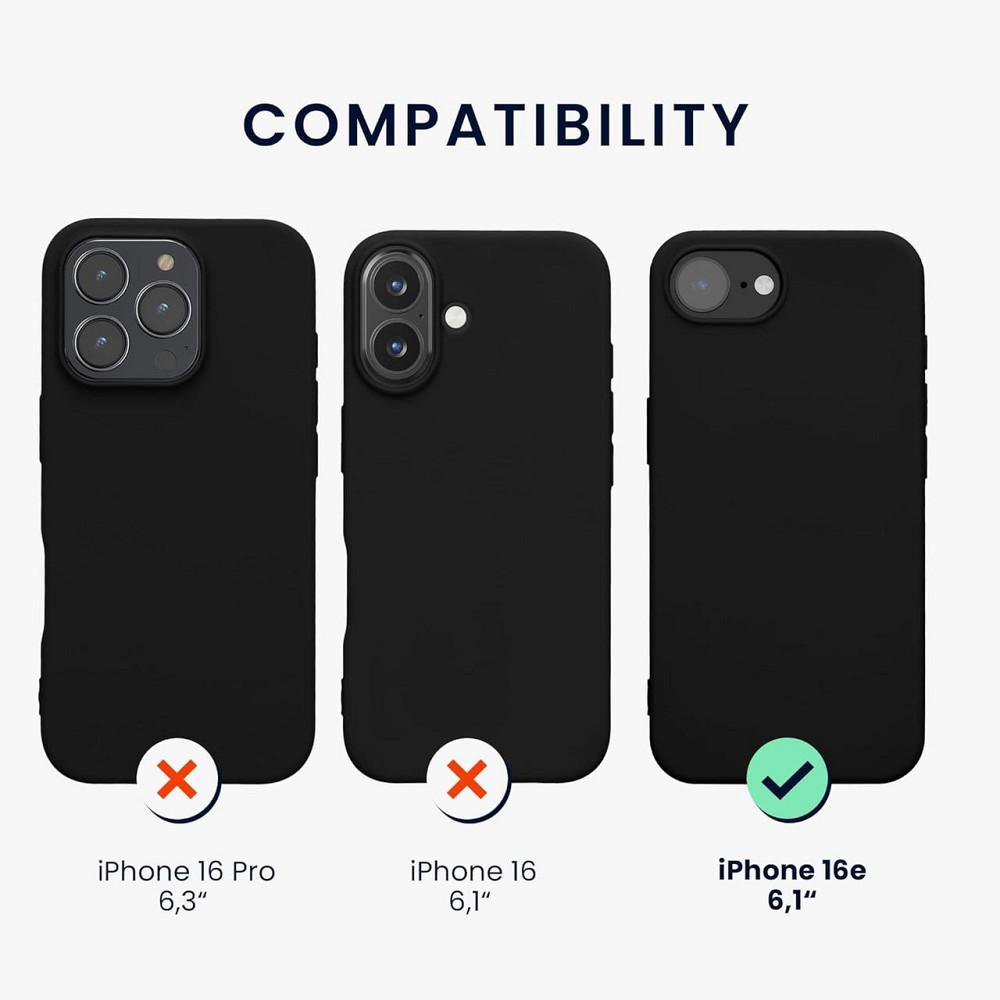 Чехол kwmobile для Apple iPhone 16e мягкий силиконовый TPU матовый черный совместим с беспроводной зарядкой Киев - изображение 5