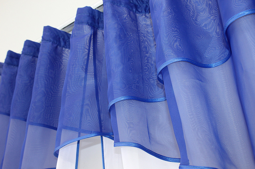 Кухонні штори VR-Textil № 091к з ламбрекеном і підв'язками синій з білим 270х170 см (52-0254) Київ - фото 5