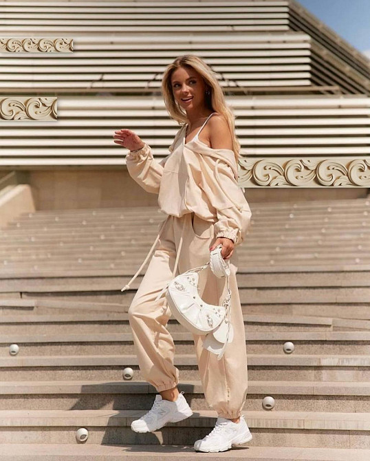 Жіночий стильний повсякденний костюм двонитка Бежевий, 48/52 Одеса - фото 2