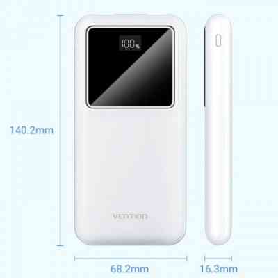 Батарея универсальная Vention 10000mAh 22.5W 3A PD, QC/3.0, LED Display, White (FHKW0) Винница