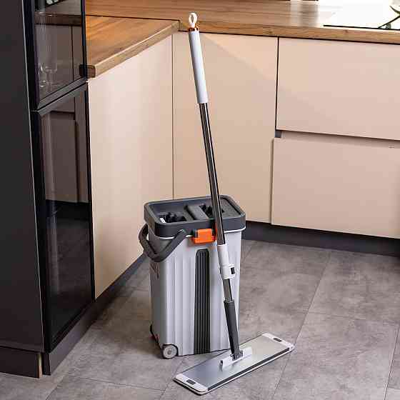 Швабра з відром 14 л для миття підлоги з віджимом плоска насадка з мікрофібри HP-35015-59 Коломия