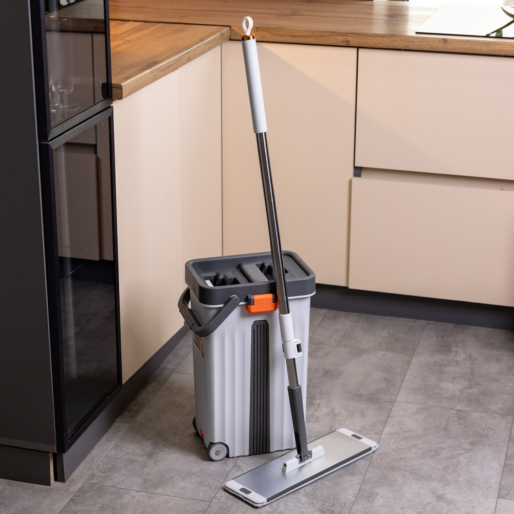 Швабра з відром 14 л для миття підлоги з віджимом плоска насадка з мікрофібри HP-35015-59 Коломия - фото 1