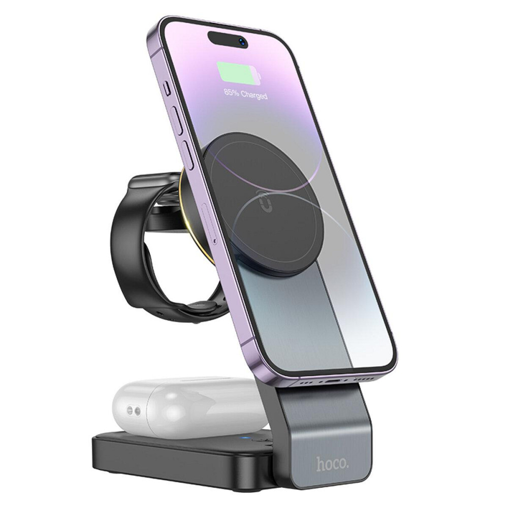 Бездротовий зарядний пристрій HOCO CQ3 Motorcycle folding 3 в 1 magnetic wireless fast charger Black 6942007602334 Одеса - фото 2