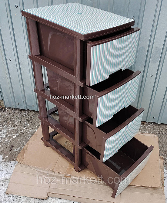 Комод пластиковий коричневий із бірюзовими смужками Харків - фото 1