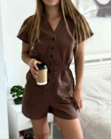 Жіночий літній базовий комбінезон на гудзиках льон Одеса