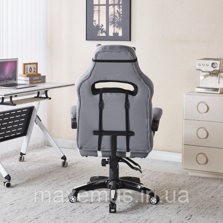 Компьютерное кресло для геймера из ткани с подставкой для ног и регулировкой спинки B-141 бело-серое Мостиска - изображение 5