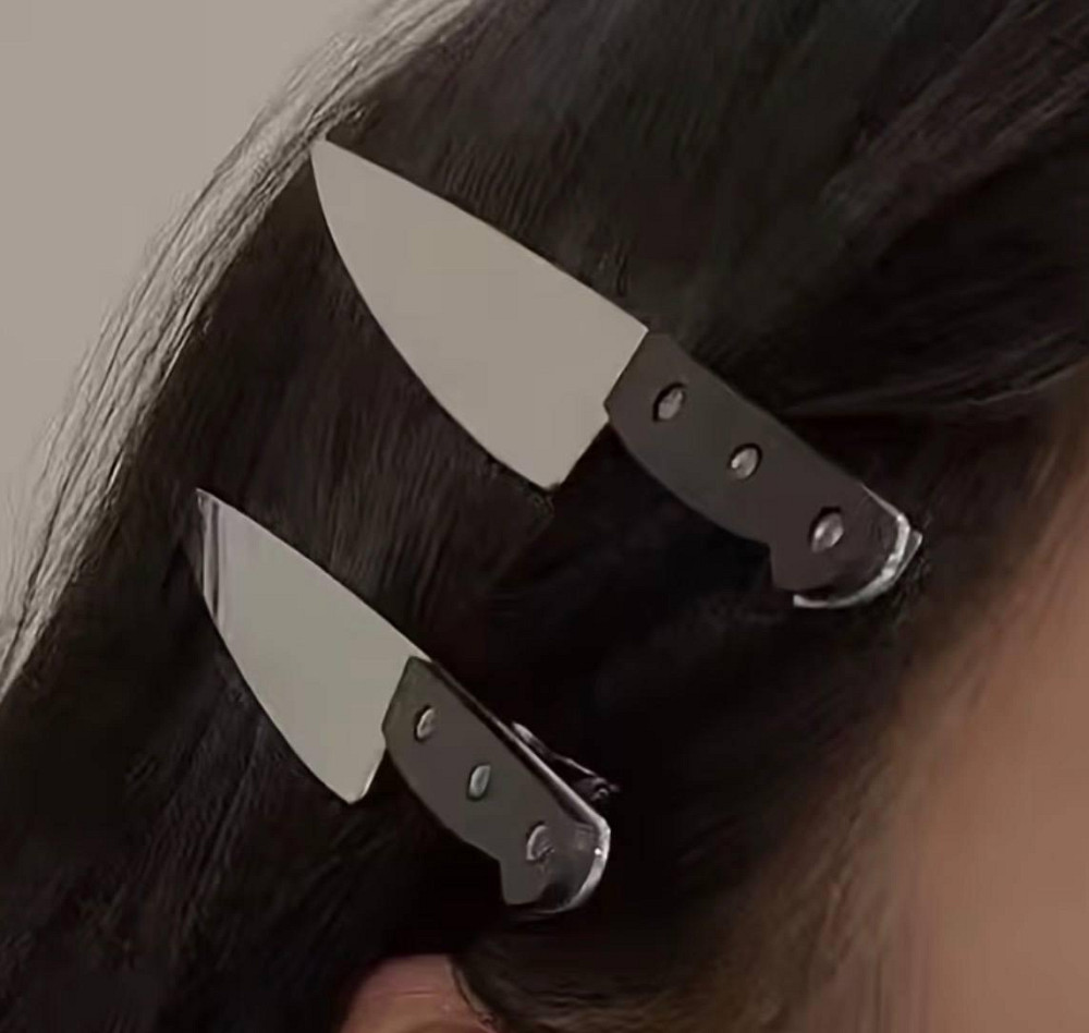 Заколки для волос в виде ножа зеркальные пластиковые шпильки 2 шт альтернативный стиль Киев - изображение 1