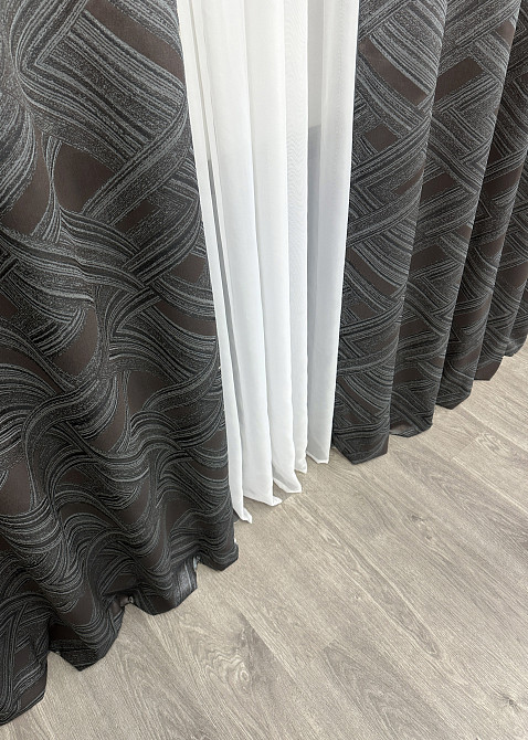 Комплект штор на люверсах VR-Textil Жаккард Mystery № 1621ш Серый с коричневым 150х280 см 2 шт (37-0202) Киев - изображение 7