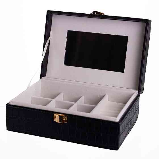 Скринька для прикрас з еко шкіри 10 відділень з дзеркалом 20×14×8 см Чорний HP-5-19B Коломыя