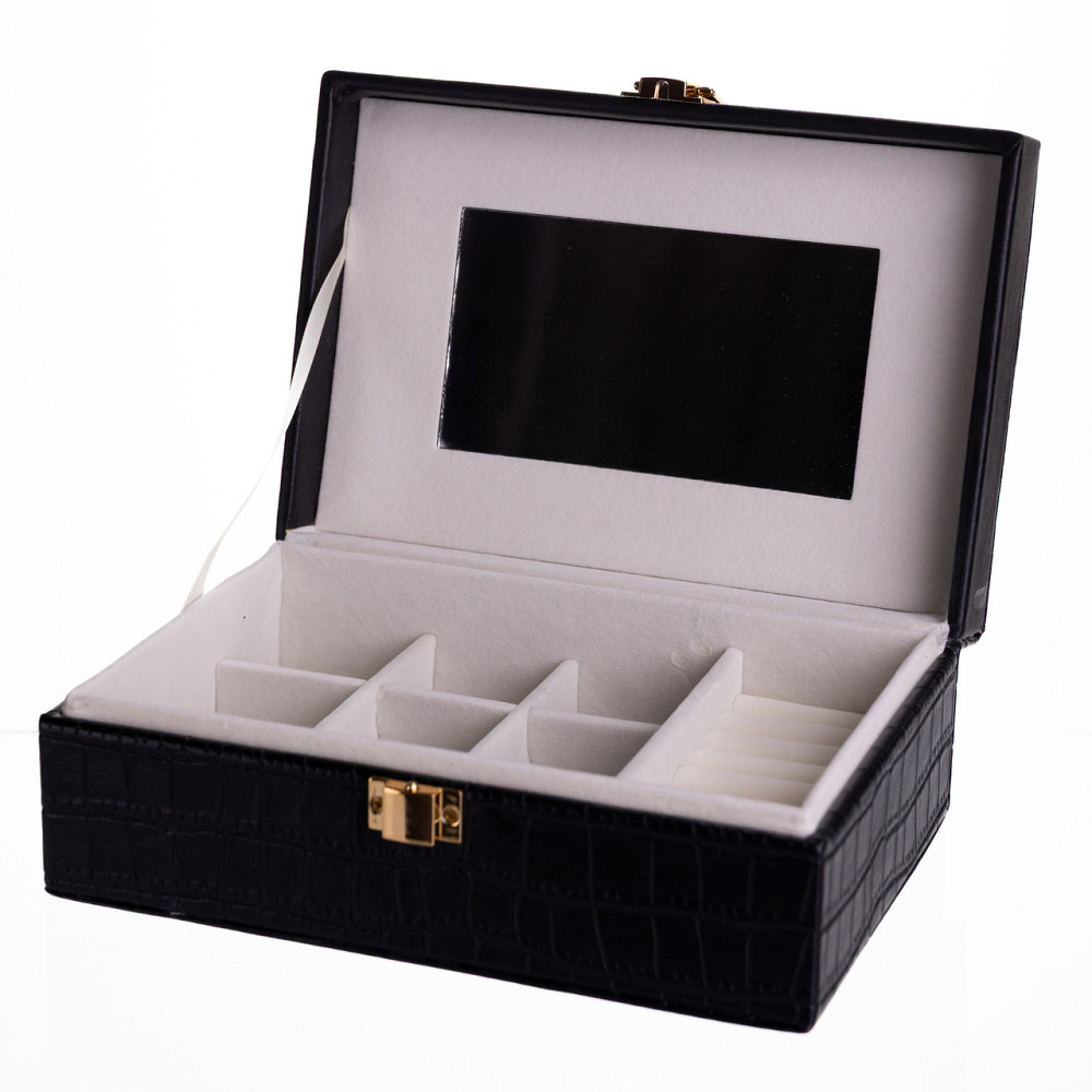 Скринька для прикрас з еко шкіри 10 відділень з дзеркалом 20×14×8 см Чорний HP-5-19B Коломыя - изображение 3