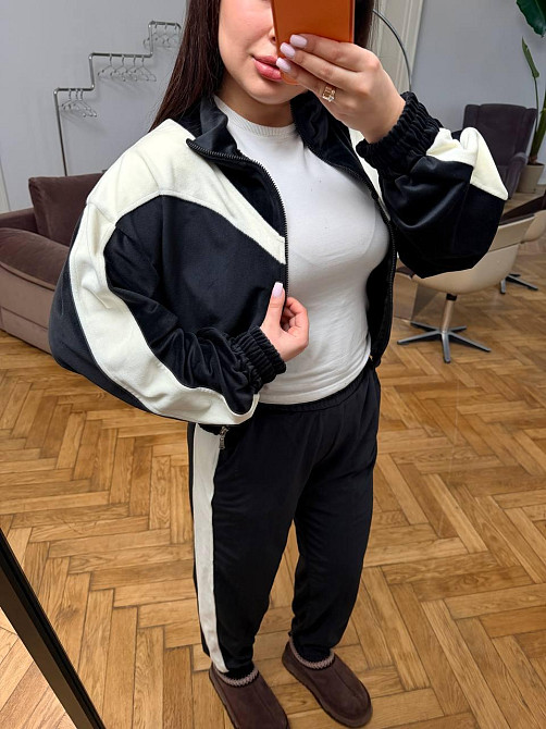 Жіночий велюровий костюм зі вставками Чорний, 48/52 Харків - фото 2