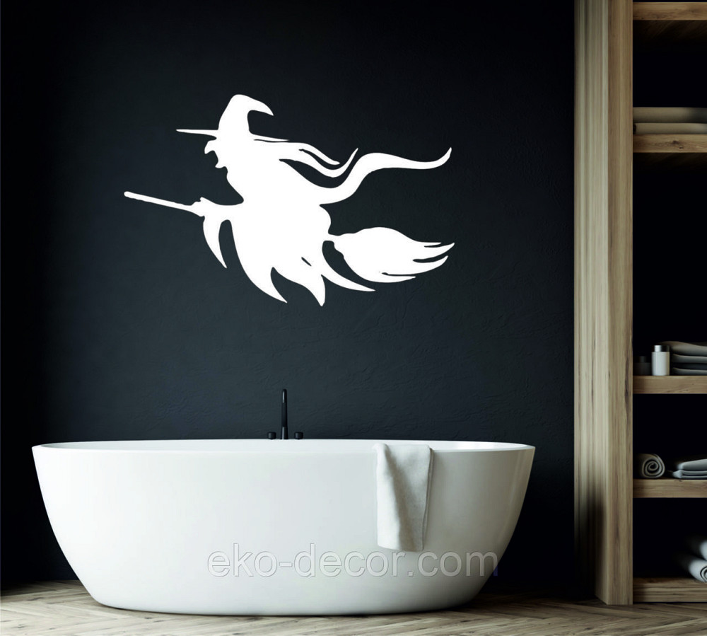 Декоративное настенное Панно «Ведьма на метле с котом», Декор на стену 70*45 см, Белый Киев - изображение 7