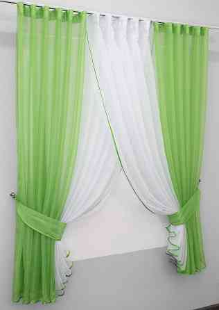 Кухонные шторки VR-Textil № 096к с подвязками салатовый с белым 400х170 см (50-846) Киев