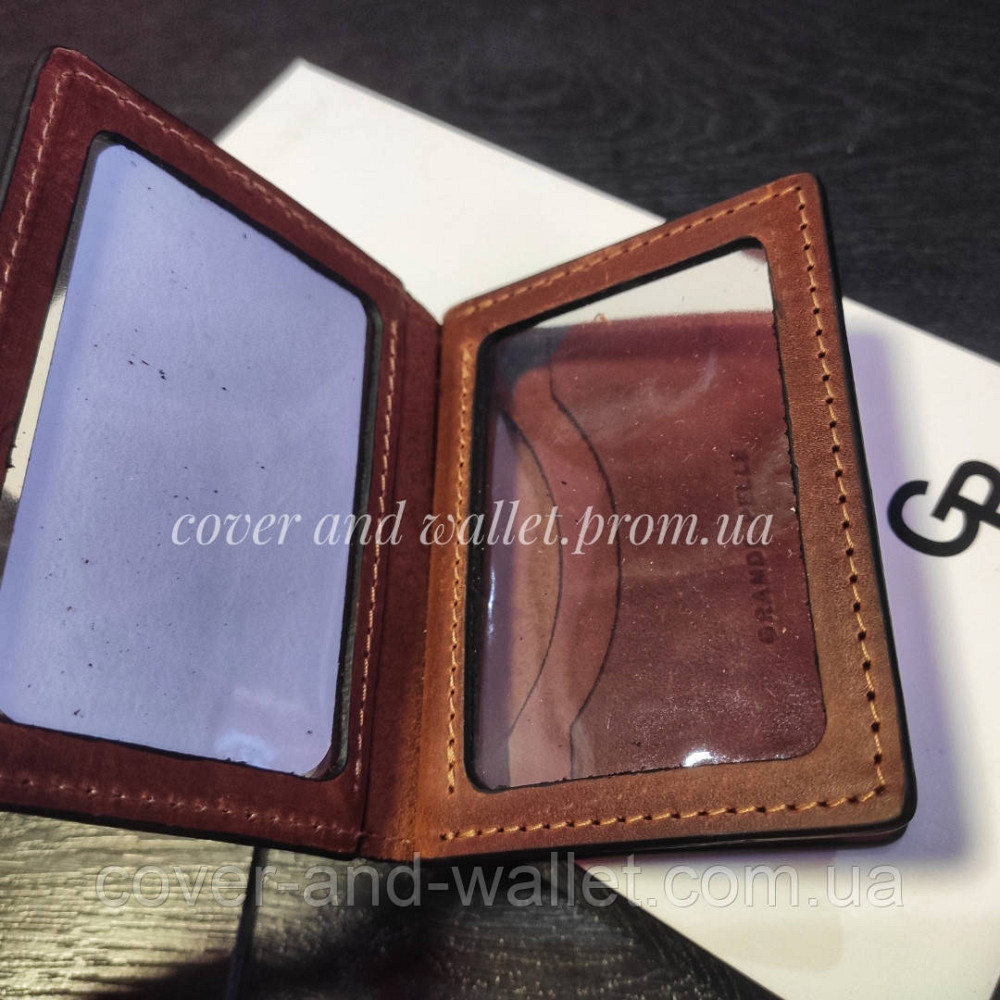 Вінтажна шкіряна обкладинка на ID паспорт та авто документи з клапаном Grande Pelle Київ - фото 4