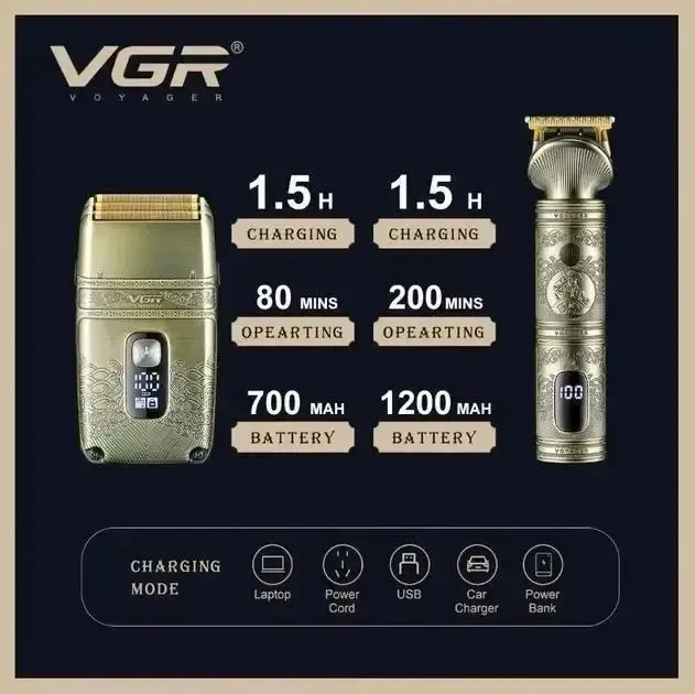 Набір для стрижки та гоління VGR V-649 2 в 1, триммер та електробритва з акумулятором USB Одеса - фото 7