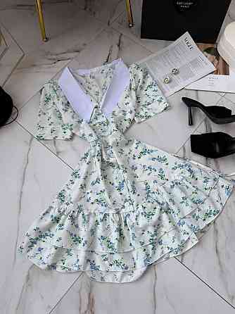 Жіноче принтоване мініплаття на ґудзиках із білим коміром турецький штапель/софт Білий 2, 42/44 Одеса