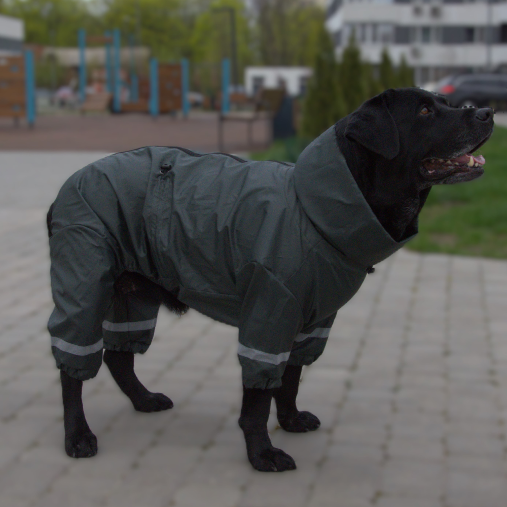 Дощовик комбінезон для великих собак крупних порід плащівка зі змійкою на спині хакі із сірим 12 Одеса - фото 1