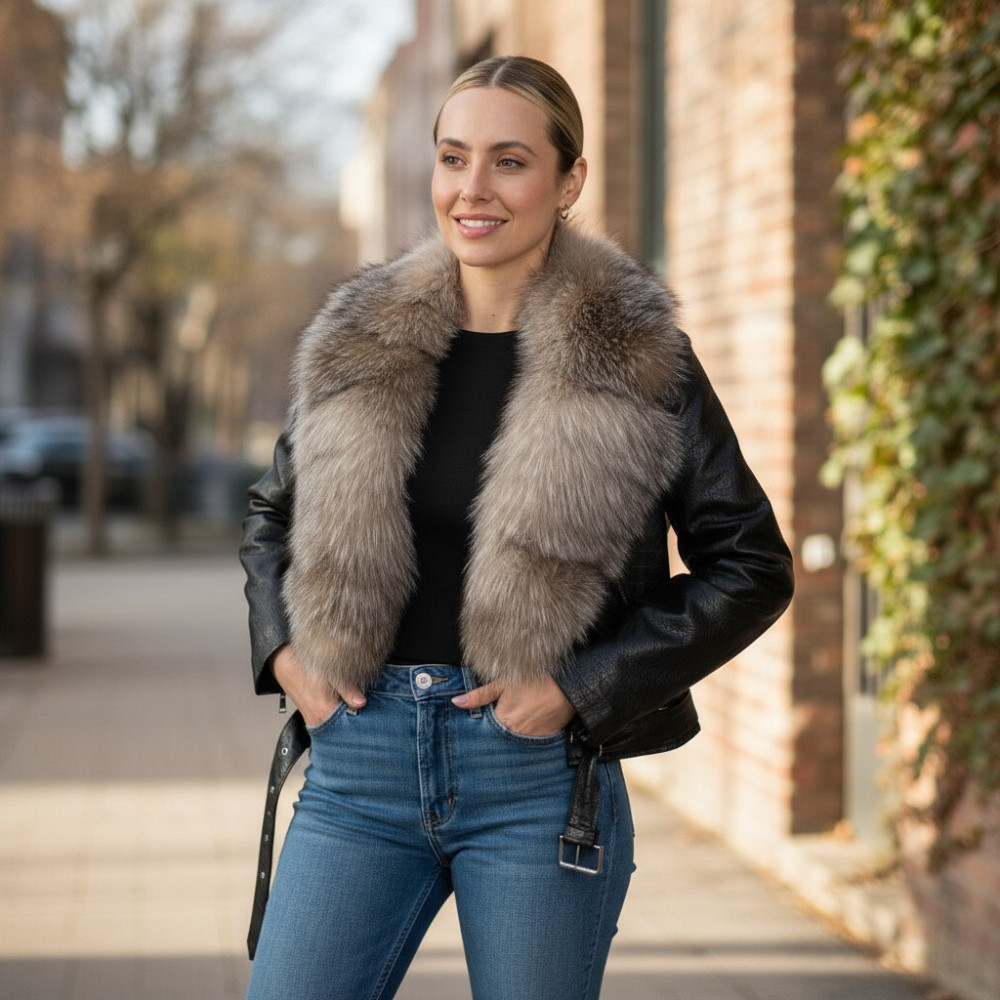 Косуха куртка женская с мехом Чернобурка 46 Харьков - изображение 2