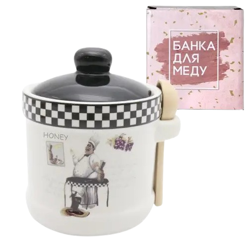 Ємність для меду Гурман 450мл d12см/h13см з дерев'яною ложкою S&T 700-04-10 Житомир - фото 1