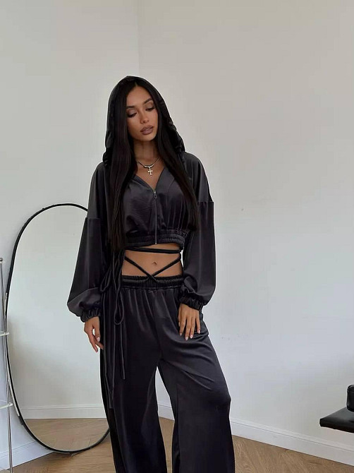 Женский стильный повседневный велюровый костюм плюш-велюр Черный, 44/46 Одесса - изображение 1
