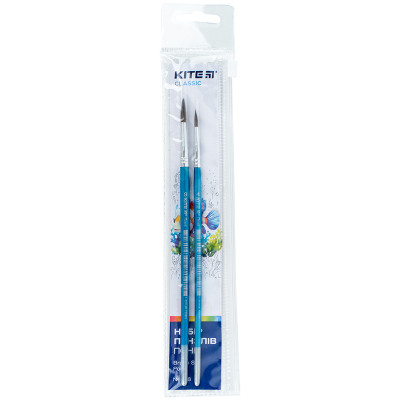 Кисточка для рисования Kite Classic набор из 2-х кистей: пони круглый 4, 8 в пенале (K-346) Винница - изображение 1