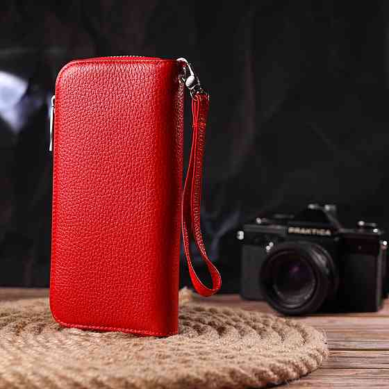 Яскравий гаманець для жінок з натуральної зернистої шкіри CANPELLINI 21615 Червоний Київ