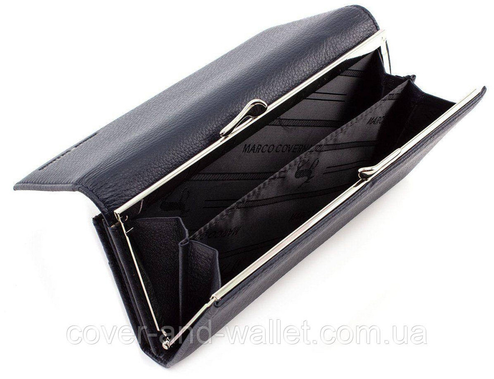 Жіночий горизонтальний шкіряний гаманець синього кольору Marco Coverna 1412 Київ - фото 5