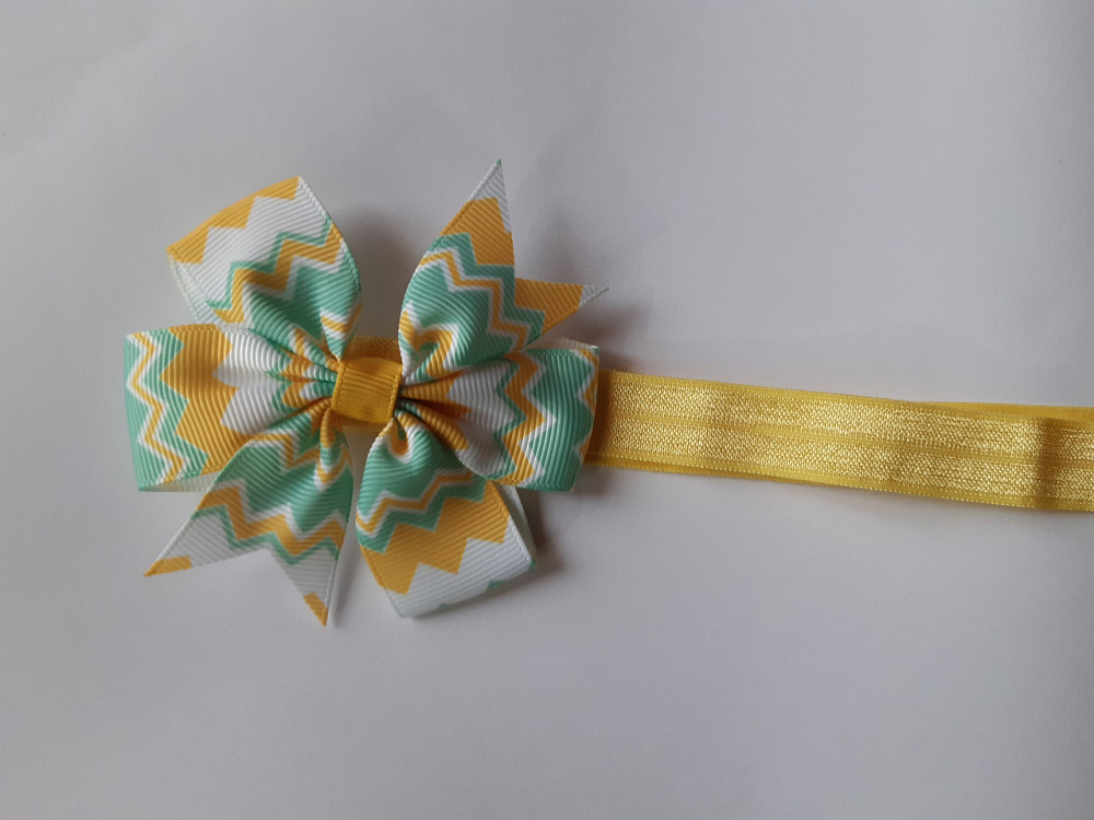 Разноцветная детская повязка на голову для ребенка желтая - размер универсальный (на резинке), бантик 8см Киев - изображение 1