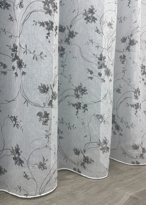 Тюль батист, колекція «Flora» колір білий з сірим принтом 1535т Київ - фото 6
