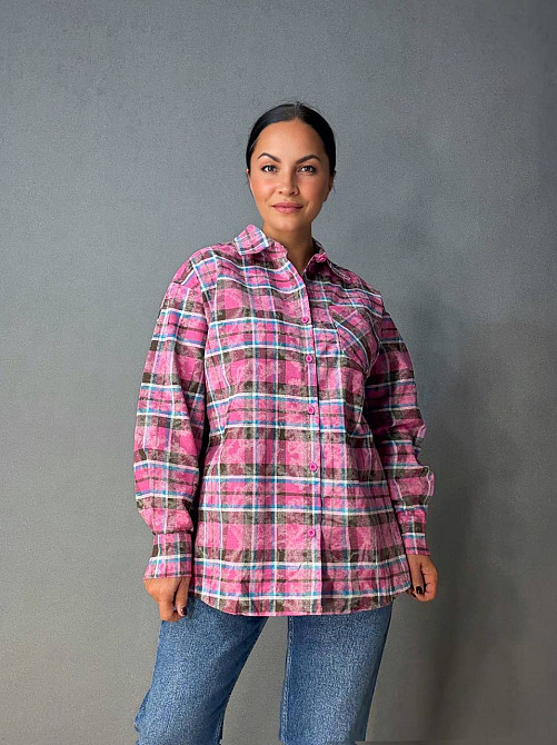 Сорочка жіноча YZY 7765 в клітинку оверсайз широка варена, малиновий, one size Київ - фото 1