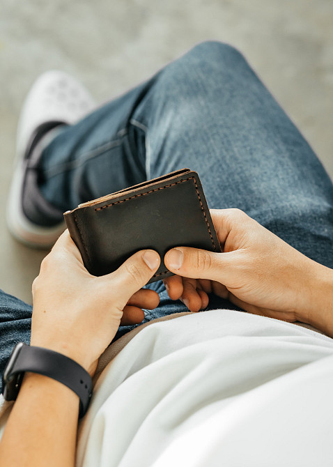 Чоловічий гаманець із натуральної шкіри, чорний місткий гаманець, чоловічий на кнопці гаманець із Crazy HorseMasterSem Київ - фото 9