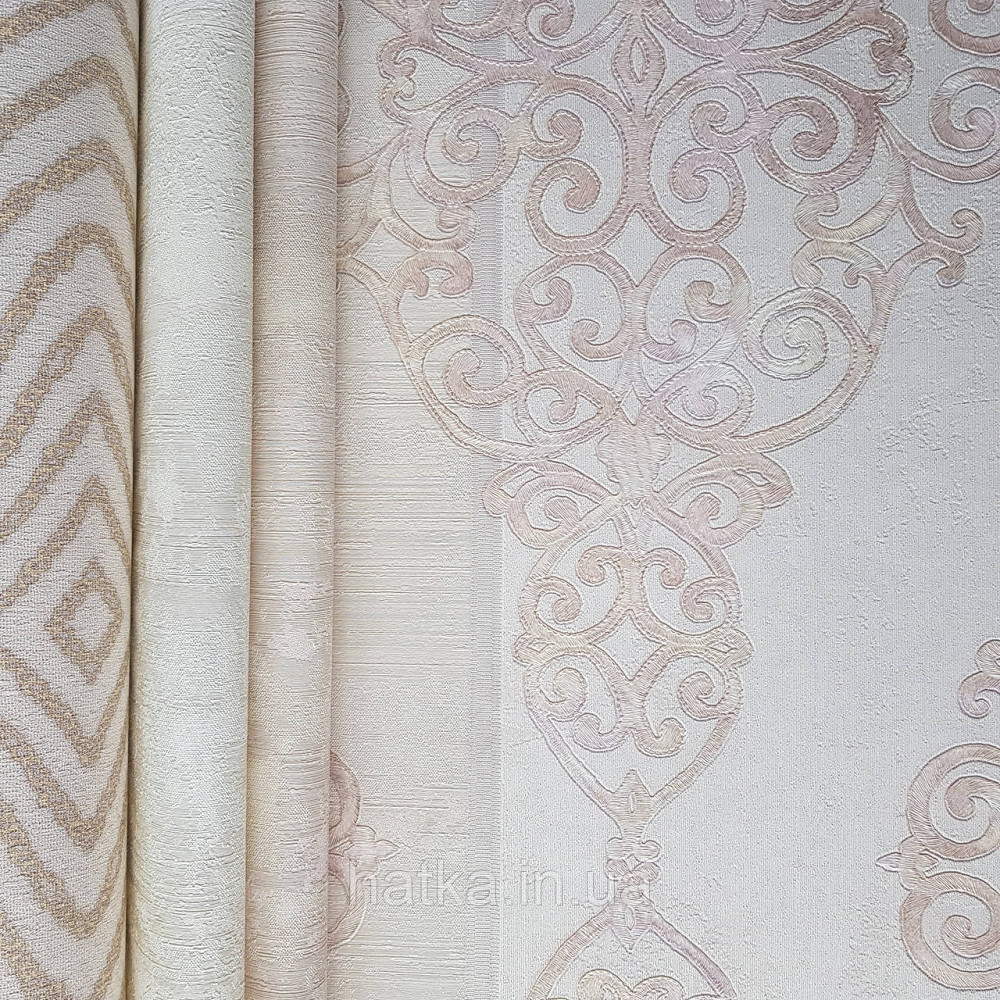 Шпалери метрові вінілові на флізелін 24 Carati Cristiana Masi вензель великий структурний рожево-бежевий Київ - фото 2