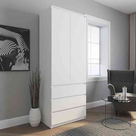 Шафа для одягу VAYS R-9 Білий, 3 шухляди, штанга, без ручок, ЛДСП, 80×50×211 см – для спальні, вітальні, передпокою Львів