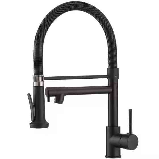 Змішувач для кухні з латунний з висувним і стаціонарним зливом з нержавіючої сталі, колір чорний Кам'янець-Подільський