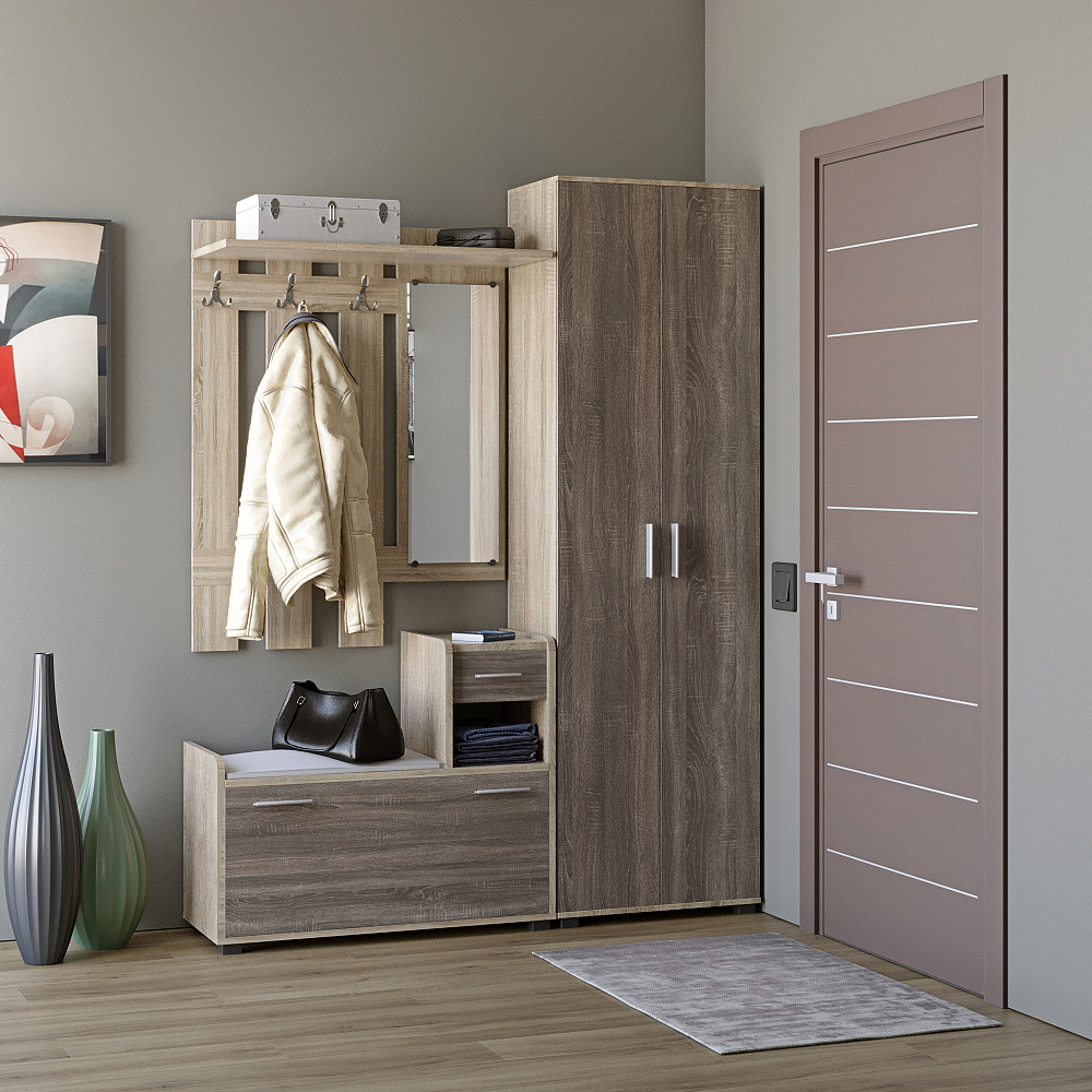 Прихожая Эверест Тандем с распашным шкафом ШП-1 и тумбой (правая) сонома + трюфель (DTM-2498) Львов - изображение 1