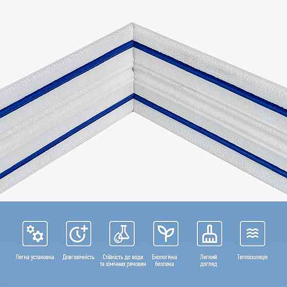 Самоклеючий білий плінтус із синьою смужкою Київ