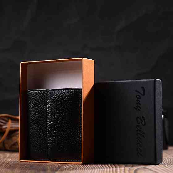 Компактний жіночий гаманець з місткою монетницею на кнопці з натуральної шкіри Чорний (Tony Bellucci) Київ