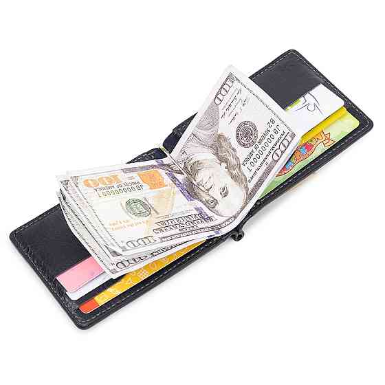 Мужской зажим для денег с монетницей GRANDE PELLE 11548 Черный Киев