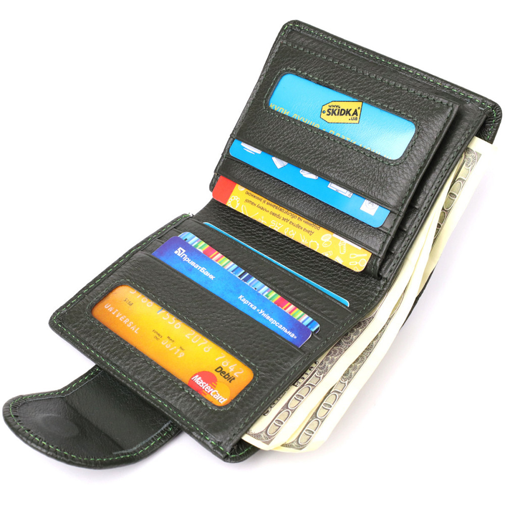 Вертикальний жіночий гаманець з натуральної шкіри Зелений (ST Leather) Київ - фото 1